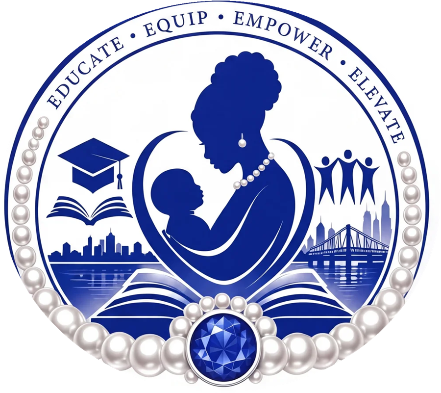 Sapphire & Pearls emblem: Educate, Equip, Empower, Elevate